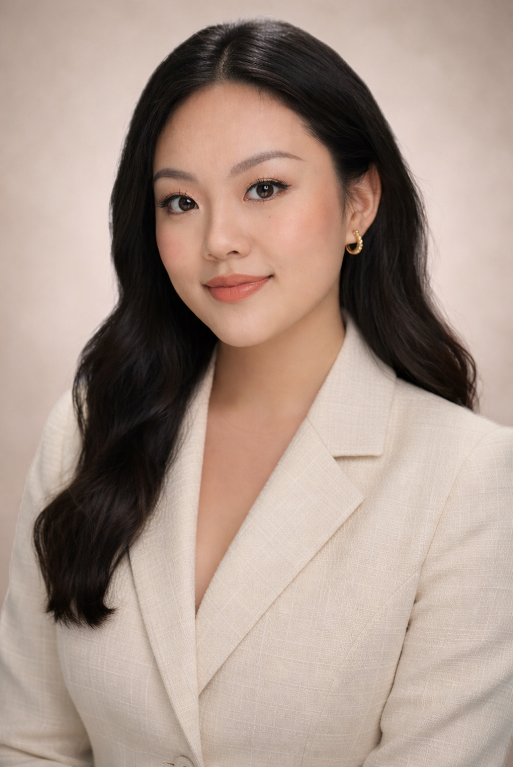 Olivia Zhao in an ivory suit